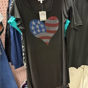 Raine & Voli Black Women's Heart Flag Rhinestone Tunic